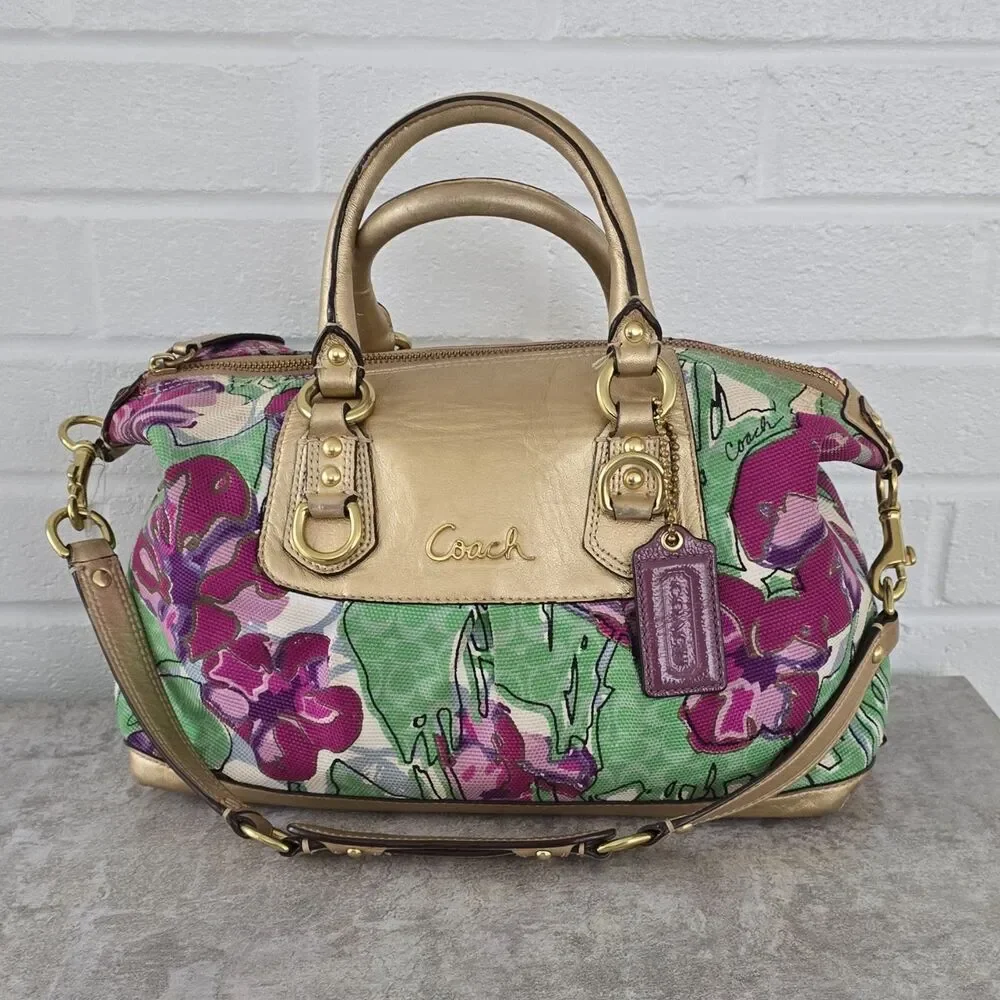 Coach F16177 Sabrina Floral Satchel Bag Gold Hardware Detachable Strap